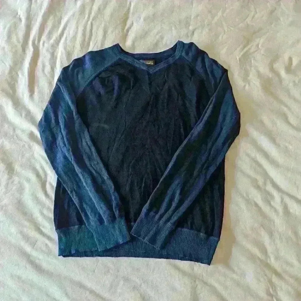 Denver Hayes, long sleeve, v-neck, sweater, blue, size  large